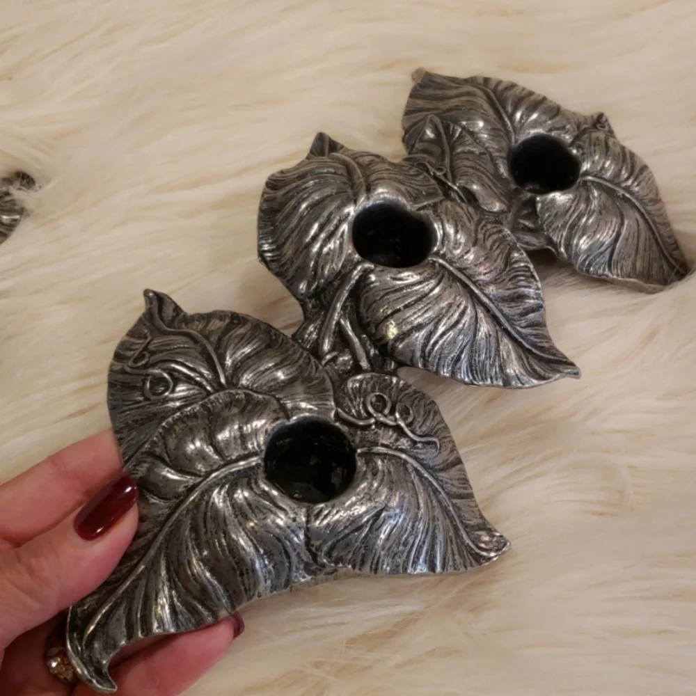 SET 2 PEWTER 3 CANDLESTICK HOLDERS‎